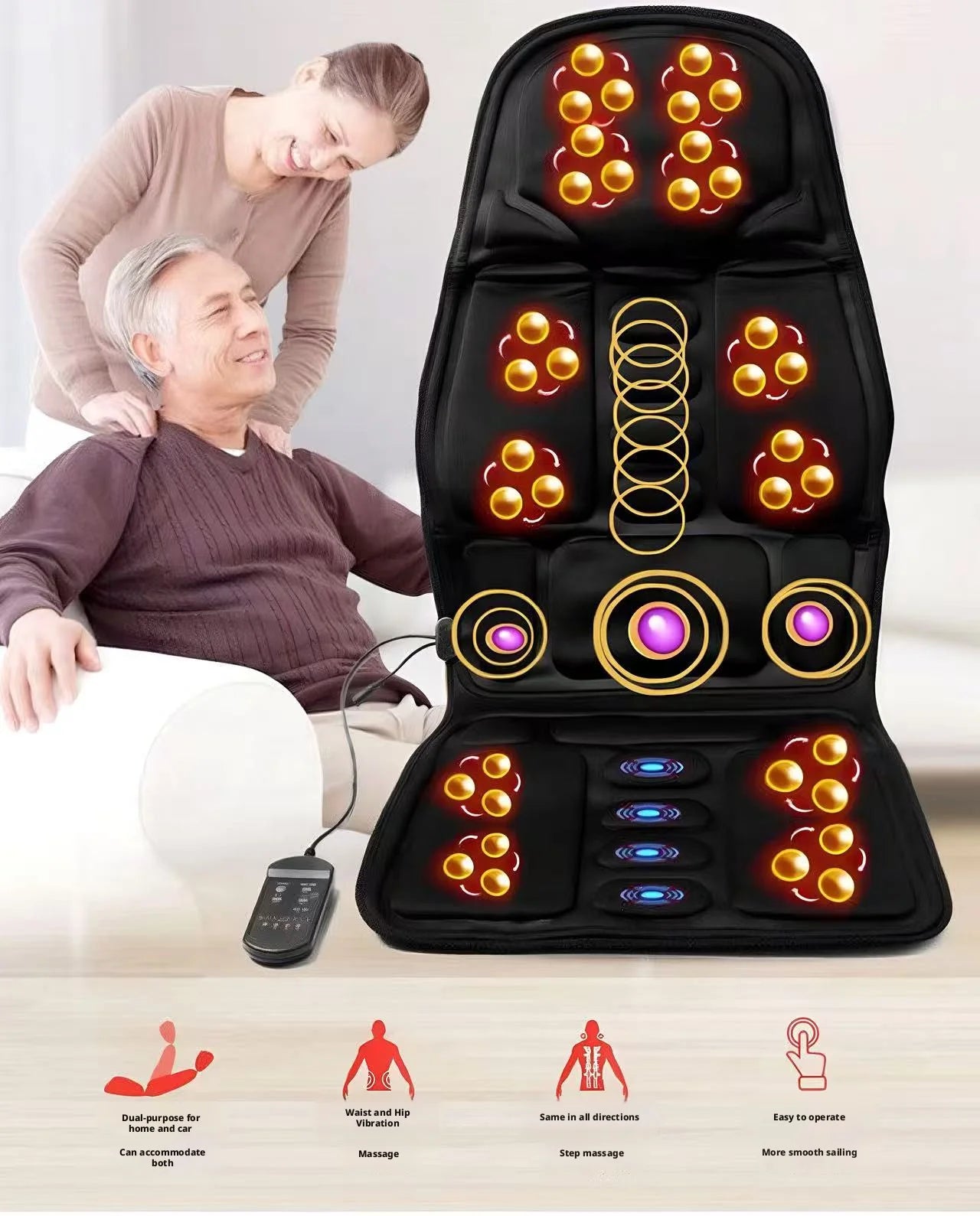 Heated Electric Massage Cushion for Car - Portable Muscle Relief Massage Cushion Tidesmit