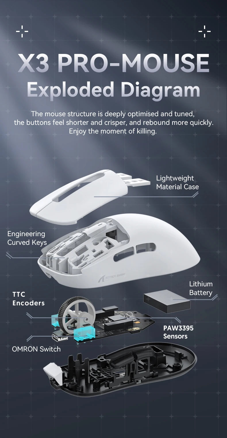 Attack Shark X3 X3Pro Wireless Tri-Mode Gaming Mouse 26K DPI PAW3395 Computer Gaming Peripherals CSGO Valorant Office Gift