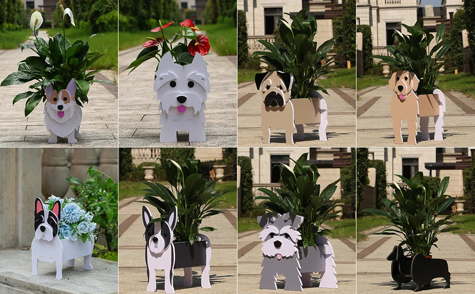 Cute Animal DIY Flower Planter PVC Pet Dog Potted Garden Yard Decoration Plant Container Holder Decor Garden Flower Pots  Orname