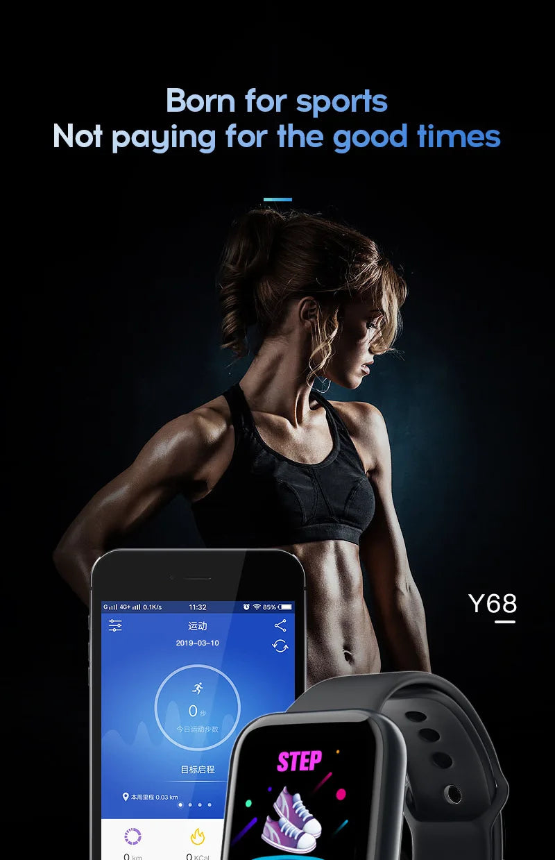 Y68 Smart Watch Bluetooth Fitness Tracker Adult Sports Watch Heart Rate Monitor Blood Pressure Smart Bracelet for Android iOS