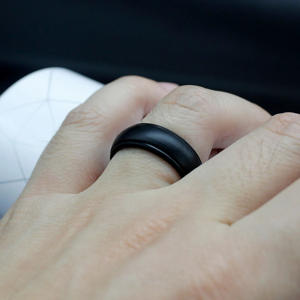 Silicone Wedding Bands for Men - 8mm Breathable Rubber Ring Set Tidesmit