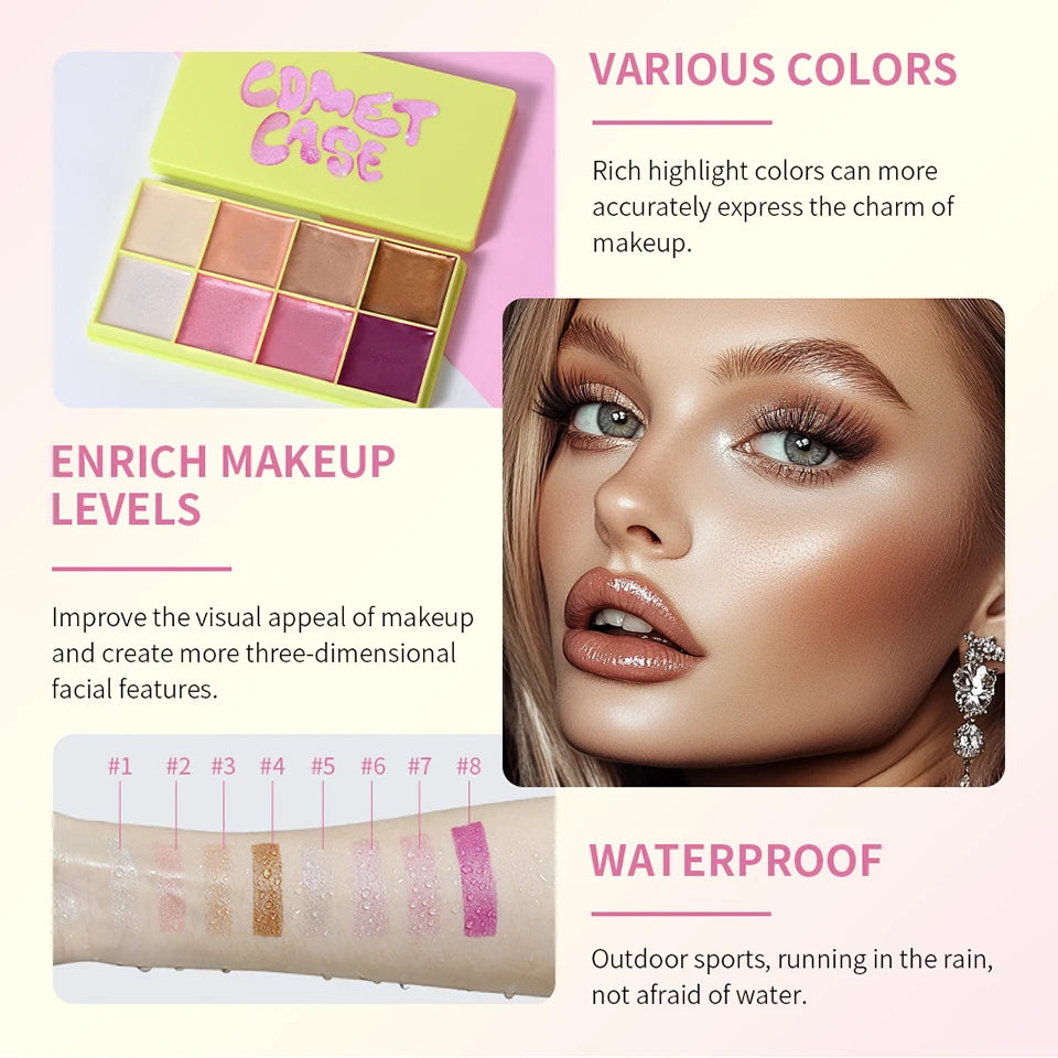 Tidesmit blush eyebrow cream highlighter palette with 8 matte and shimmer shades for natural long-lasting face makeup