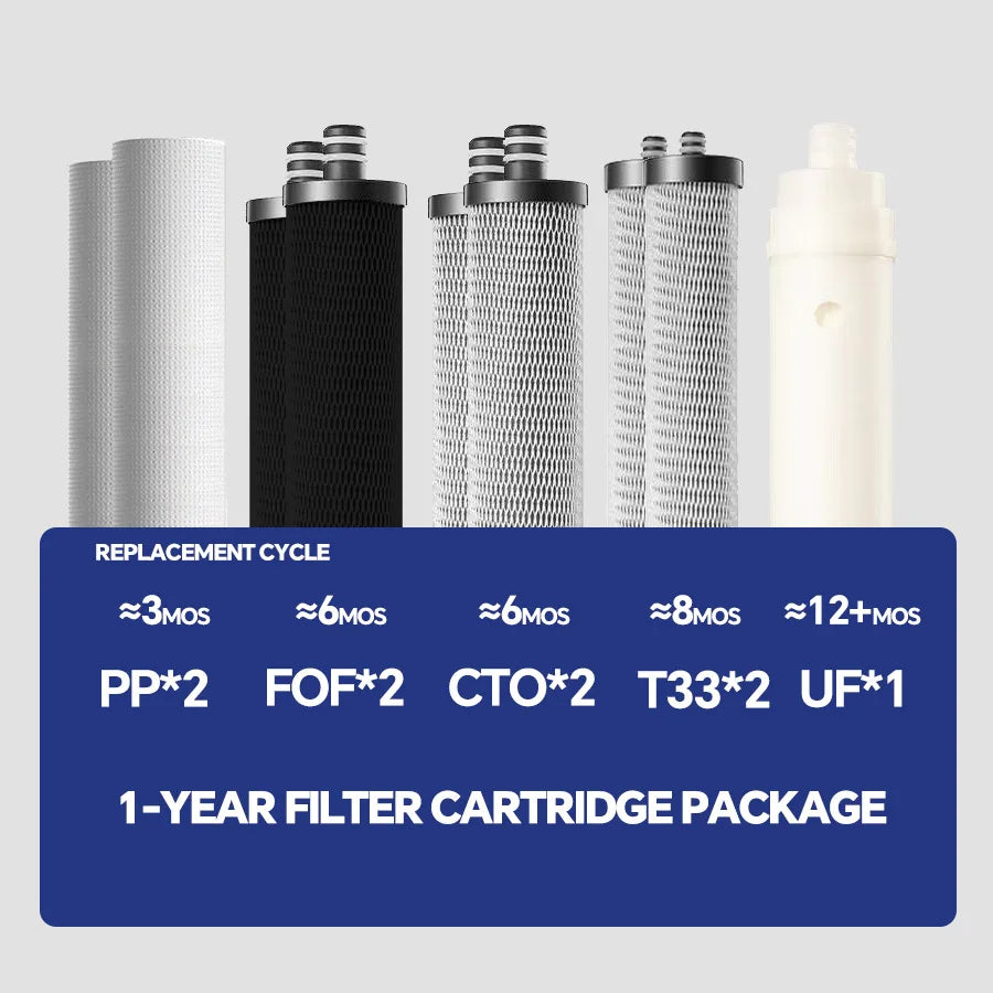 Replacement cartridge set with multiple ultrafiltration filter cylinders and 1-year package
