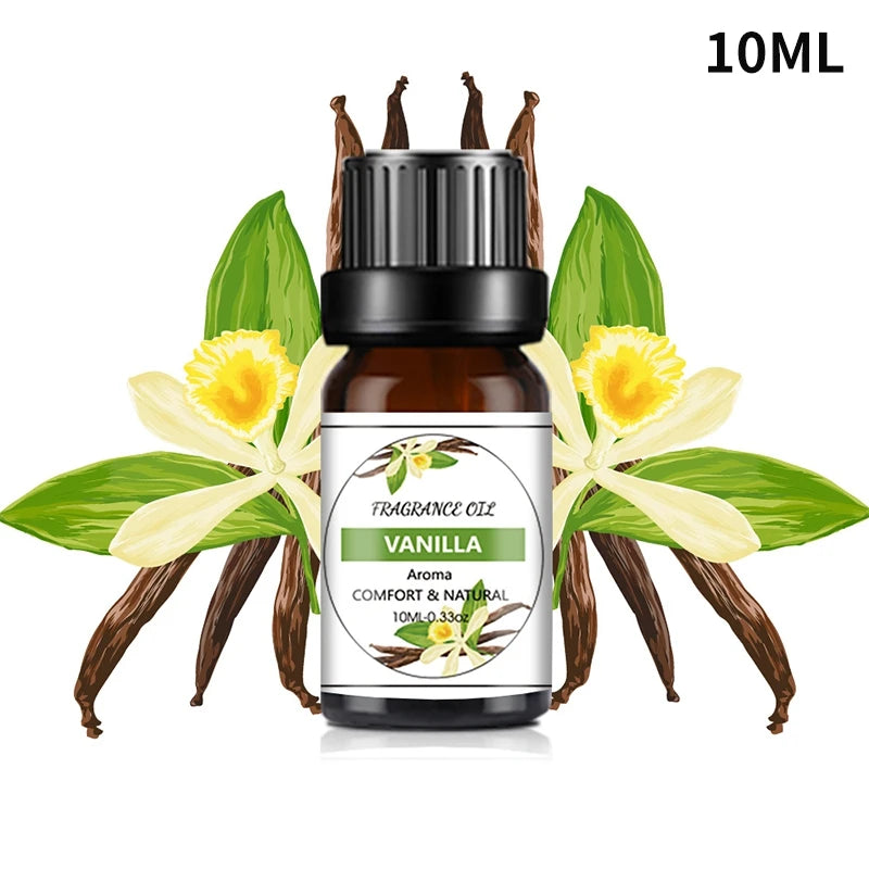 10ML Cherry Strawberry Lavender Jasmine Rose Vanilla Essential Oils for Diffuser, Humidifier, Massage, Candle, Soap Making