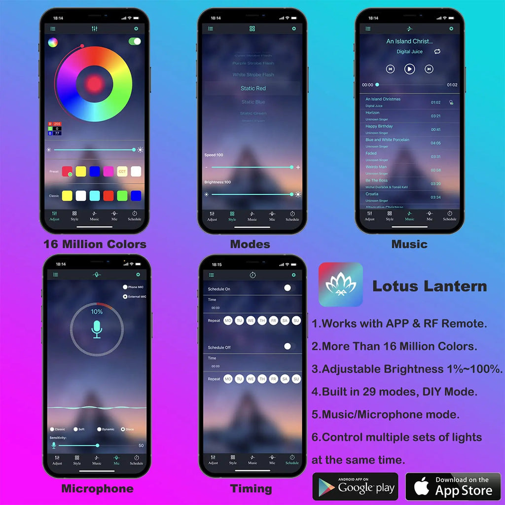 LED Car Interior Ambient Lighting Kit with RGB Smartphone Control Tidesmit