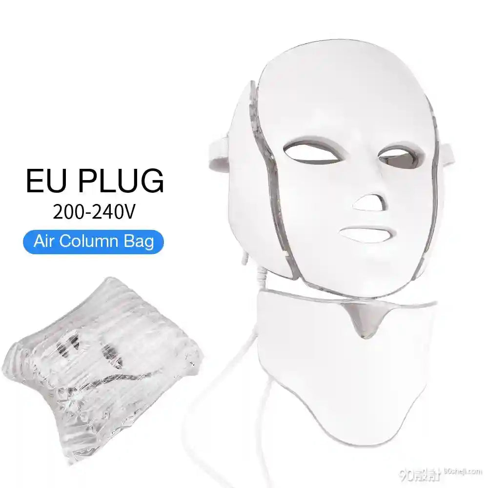 7 Color LED Facial Mask with Neck Light for Skin Rejuvenation Therapy Massage Cushion No Box EU Plug Tidesmit