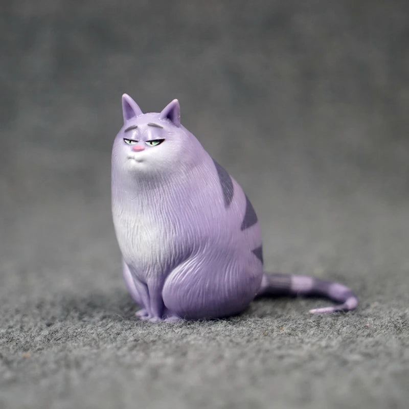 Cute purple cat figurine, cartoon animation character model for desk decor, toy collection, or a unique pet lover gift.