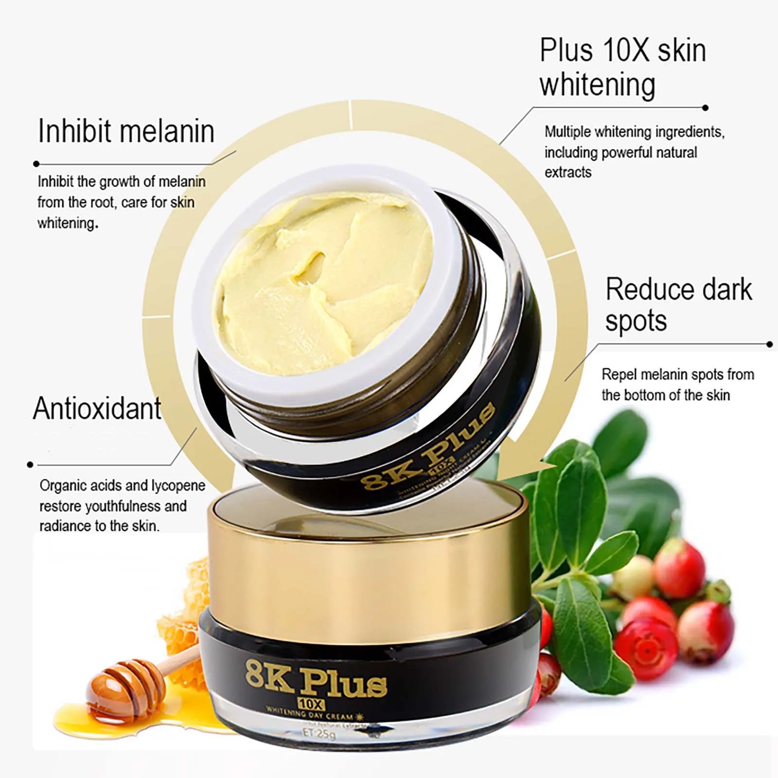 AILKE Whitening Face Cream, Reduce Dark Spots, Wrinkles, Melanin, Even Skin Tone, With Collagen, Glutathione, for All Skin Types
