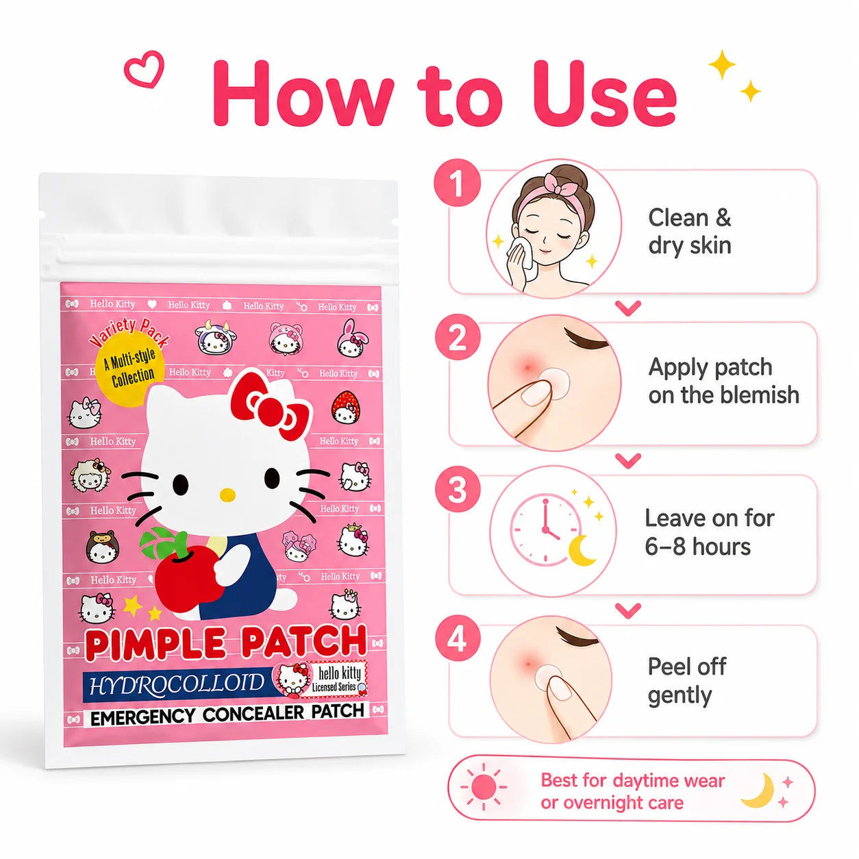 Hello Kitty Acne Pimple Patch Hydrocolloid Blemish Cover Waterproof Invisible for Teens Women Skincare