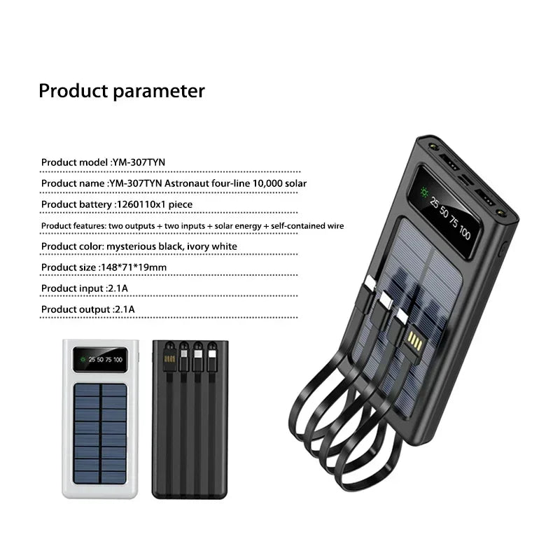Portable Fast Charging Power Bank 80000mAh - 200000mAh with 4 Cables Tidesmit