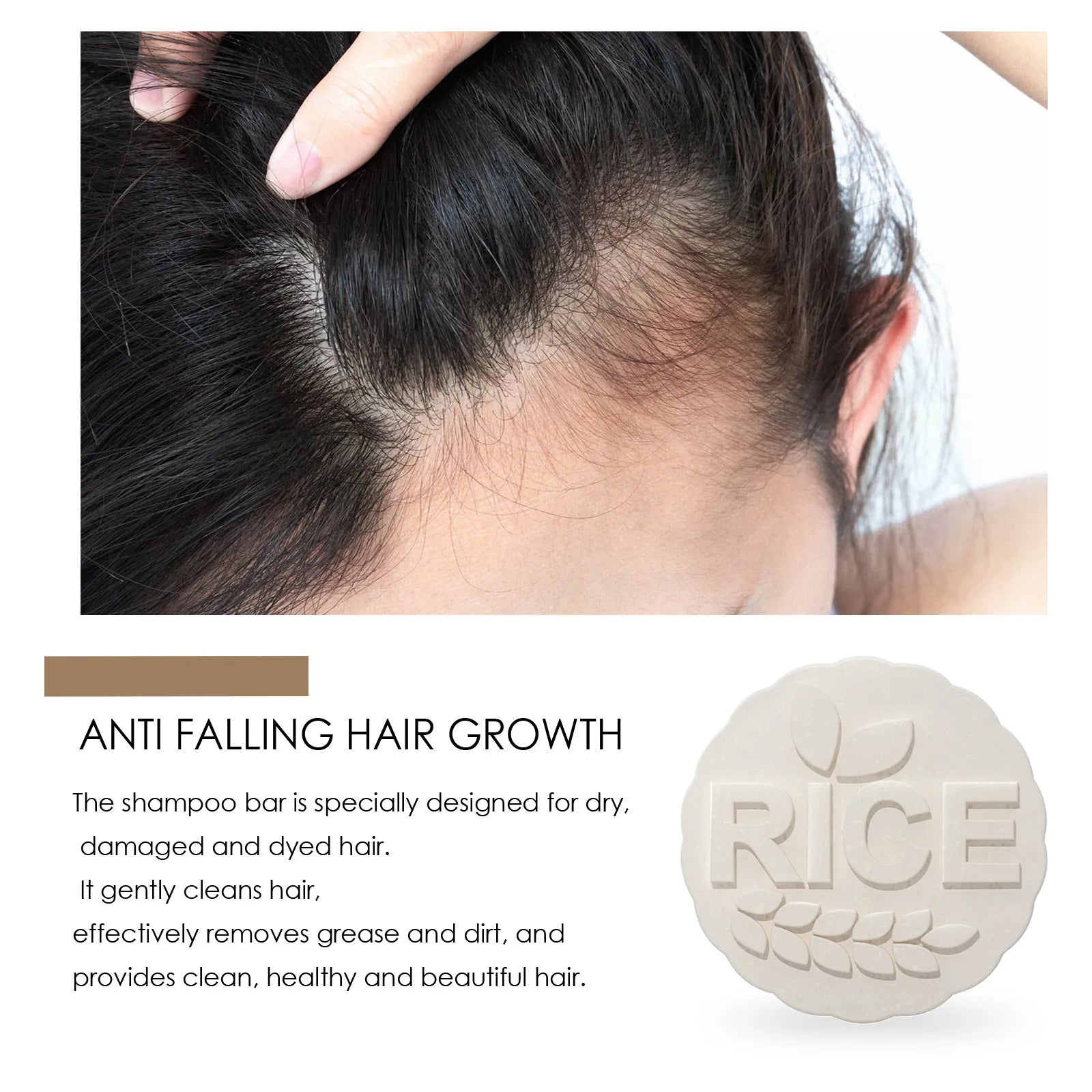 Rice Shampoo Bar Anti Loss Nourishing Moisturizing Scalp Repairing Dry Damaged Hair Strengthening Root Hair Growth Shampoo Soap