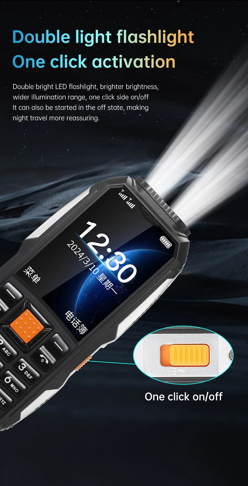 Durable Small Size Mini Rugged Outdoor Mobile Phone Push Button Battery FM Quick Dial Long Standby Two Flashlight Lound Sound
