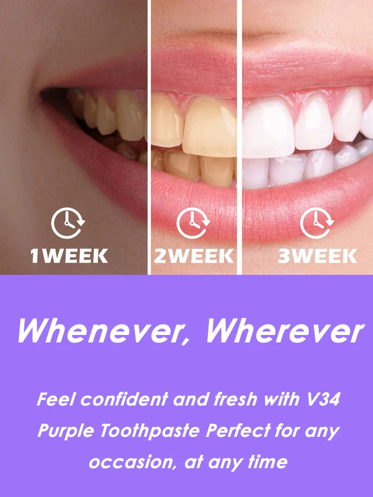 Tidesmit V34 purple teeth whitening toothpaste for effective plaque removal and deep stain cleaning
