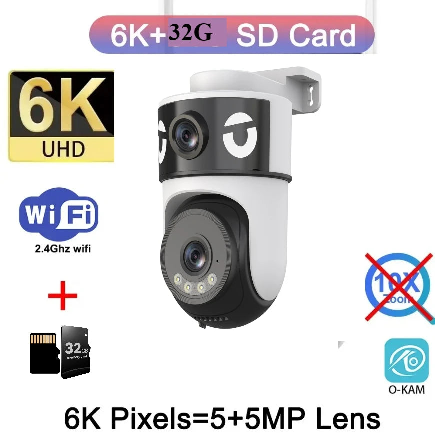 10K Outdoor 10X Optics Zoom WiFi6 Camera 20MP Three screen Four Len PTZ Automatic Tracking 6K Dual Lens Waterproof Security CCTV