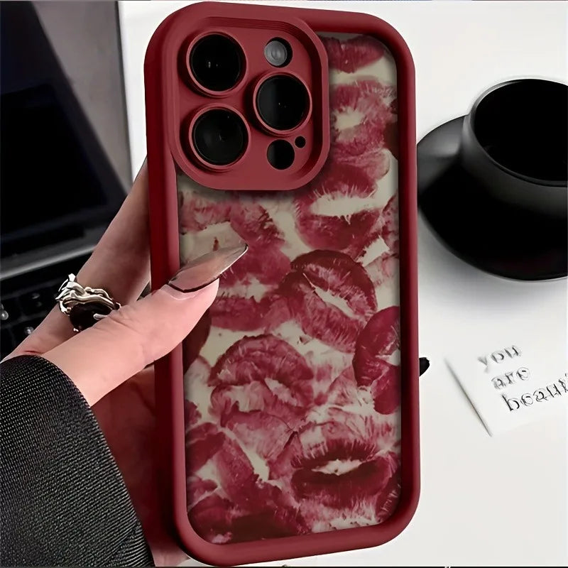 iPhone 16 Case Red Lip Print - Military-Grade Shockproof Cover Tidesmit