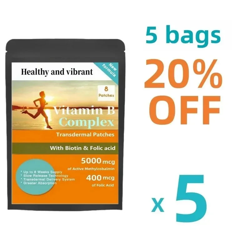 Tidesmit 8-week Vitamin B Complex transdermal patches with B12, Biotin, and Folic Acid for energy and absorption.
