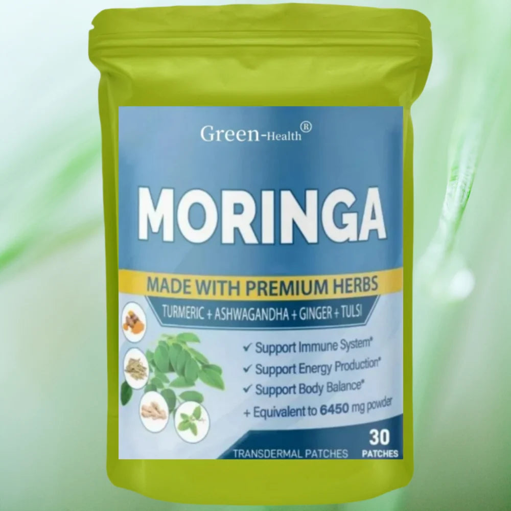 30 Patches Moringa Transdermal Patches with Ashwagandha, Ginger, Turmeric Energy Booster Immune System Support