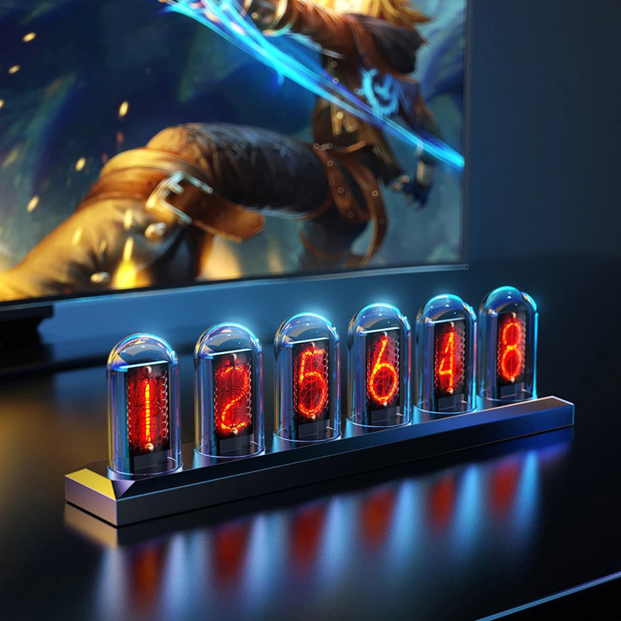 RGB Nixie Tube IPS Clock: Retro Digital Desktop Decor with Custom Display Tidesmit