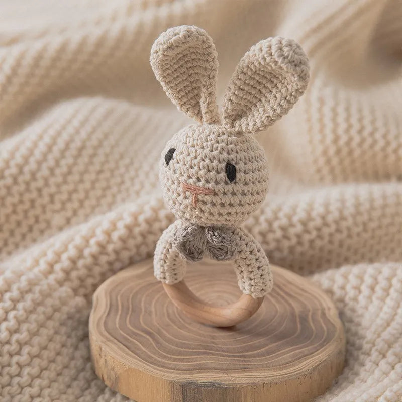 Wooden Rattle Baby Teether for Kids Teething Rings Animal Crochet Rattle Elephant Wooden Babies Gym Montessori Children's Toys