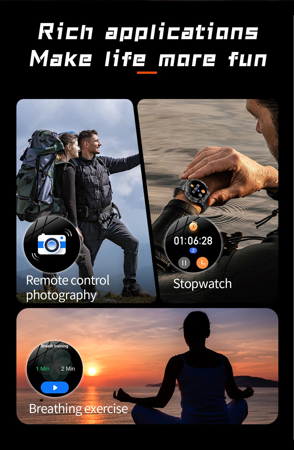 YLL-AK82 Outdoor Sport for Smart Watch Fitness Tracker Sleep Tracker IP67 Waterproof AMOLED Screen Heart Rate Monitor