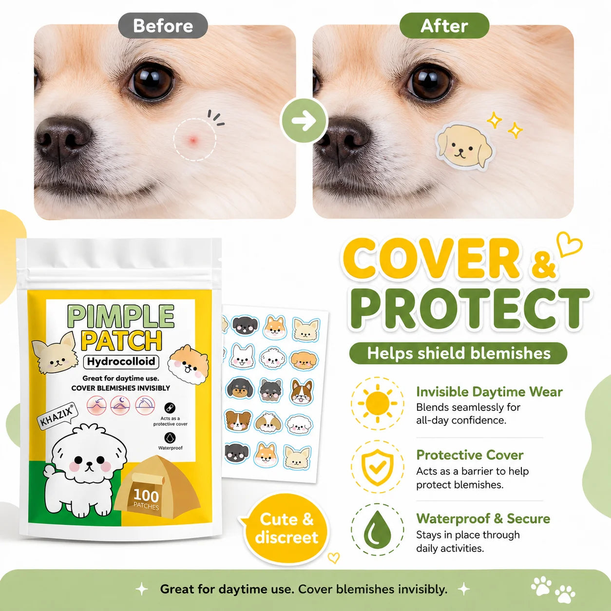 20pcs Cute Dog Pimple Patches / Face / Acne Spot Covers / Blemishes / Pimple Marks / Unisex.