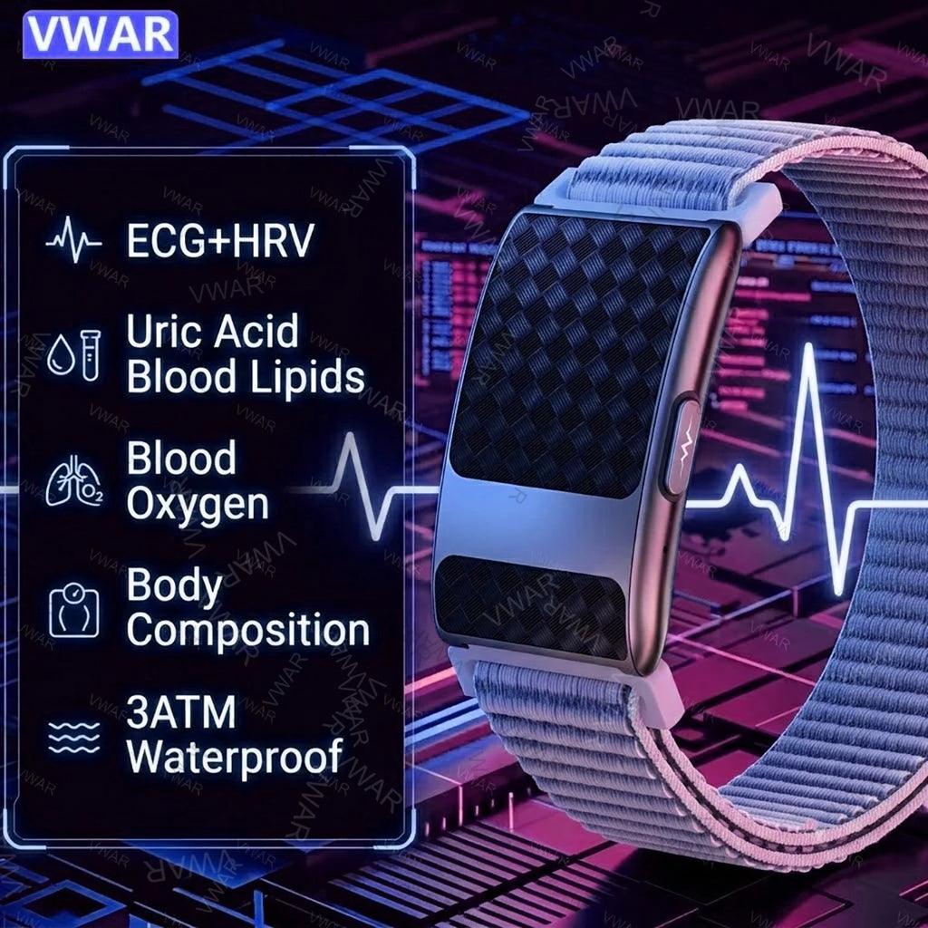 VWAR FLOW ECG Smart Fitness Bracelet Heart Rate Blood Oxygen Sleep Monitor Body Temperature Stress Tracker Women Men Health Band