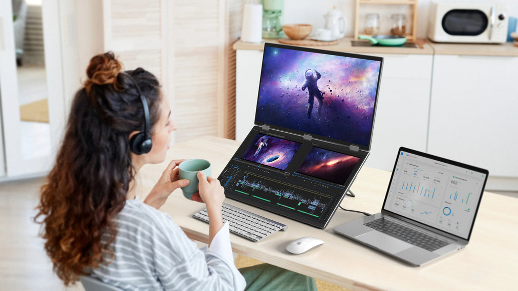 UPERFECT 18.5" Dual Screen Portable Monitor 100Hz 100% sRGB 1080P HDR Folding Versatile Solution For PC Mobile Phone Game Consol