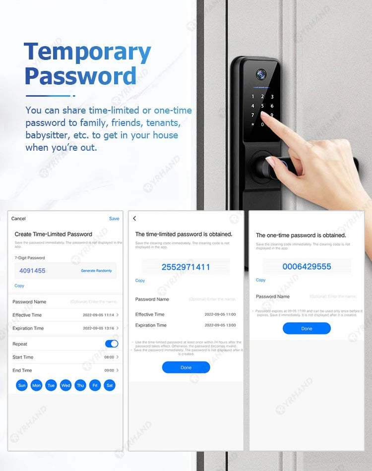 YRHAND Tuya Wifi fechadura eletronica digital Smart Door Lock With Biometric Camera Fingerprint Smart Card Password For home
