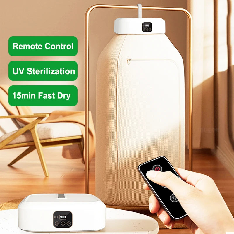 Tidesmit portable electric clothing dryer with UV sterilization and remote control in a foldable laundry design