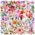 50PCS Color Ink Flower Sticker Pack Waterproof Transparent PET Brochure Flower Material Decorative Notebook Waterproof Stickers