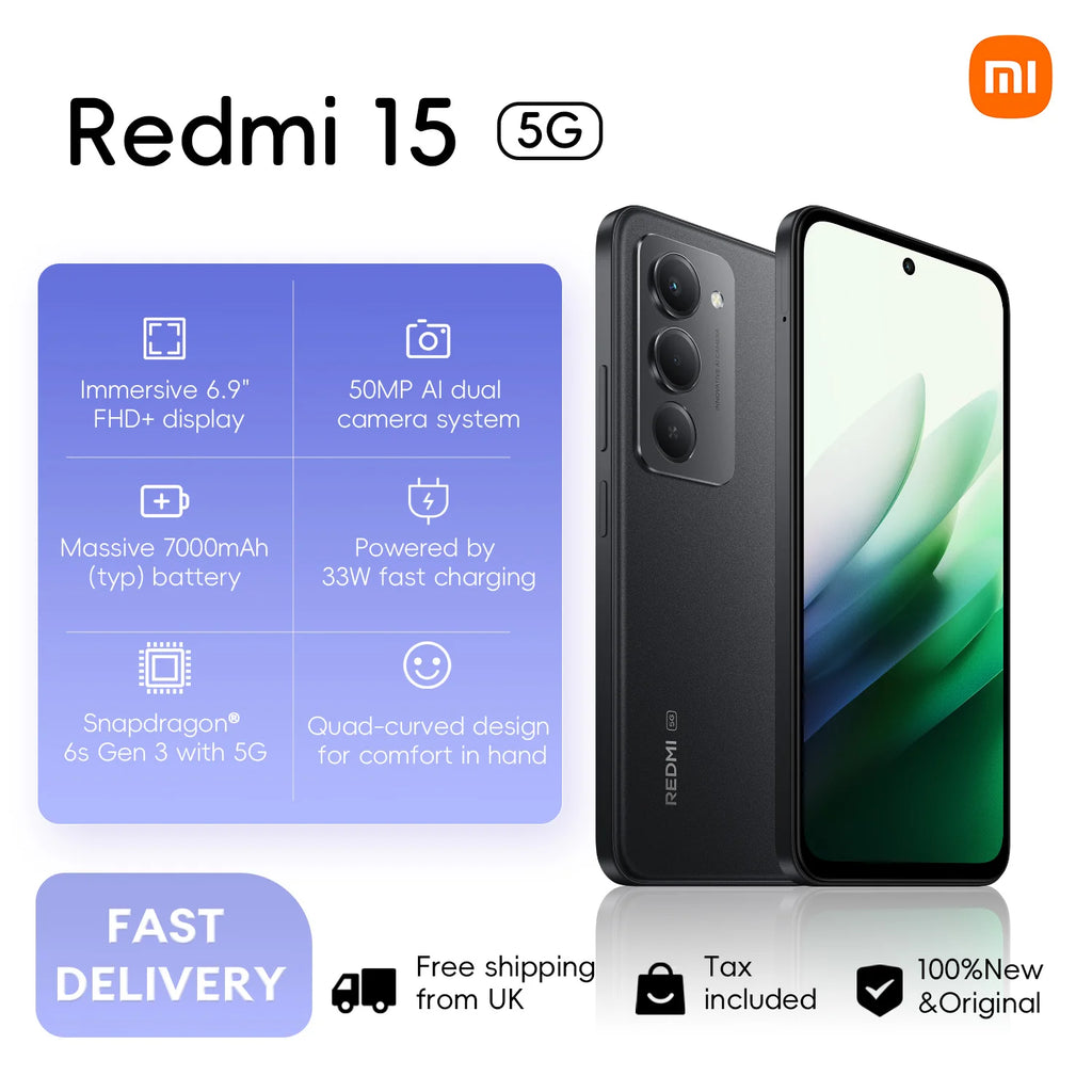 Xiaomi Redmi 15 5G Smartphone 8GB/256GB - 6.9-Inch FHD+ Display AE Tidesmit