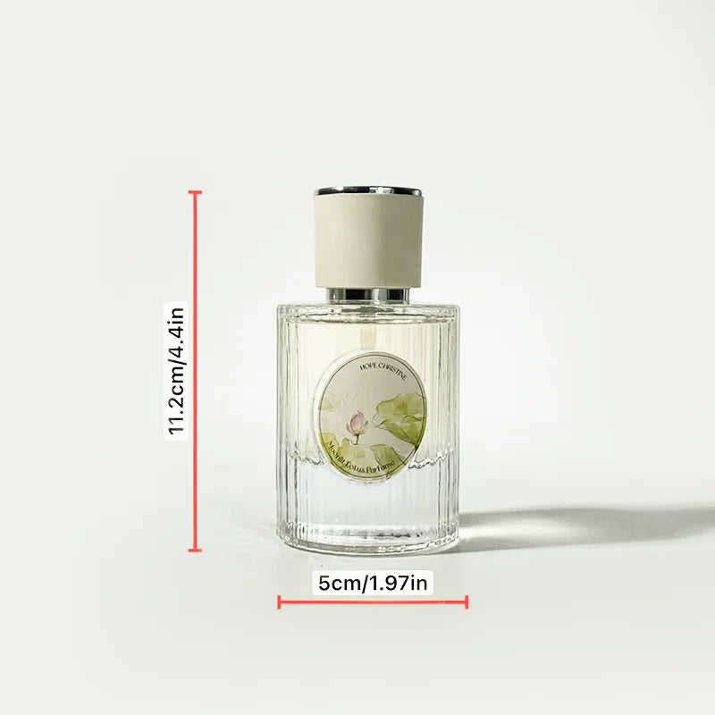 Hope Christine Moonlit Lotus perfume: floral woody scent in a fluted glass bottle with lotus and jasmine notes.