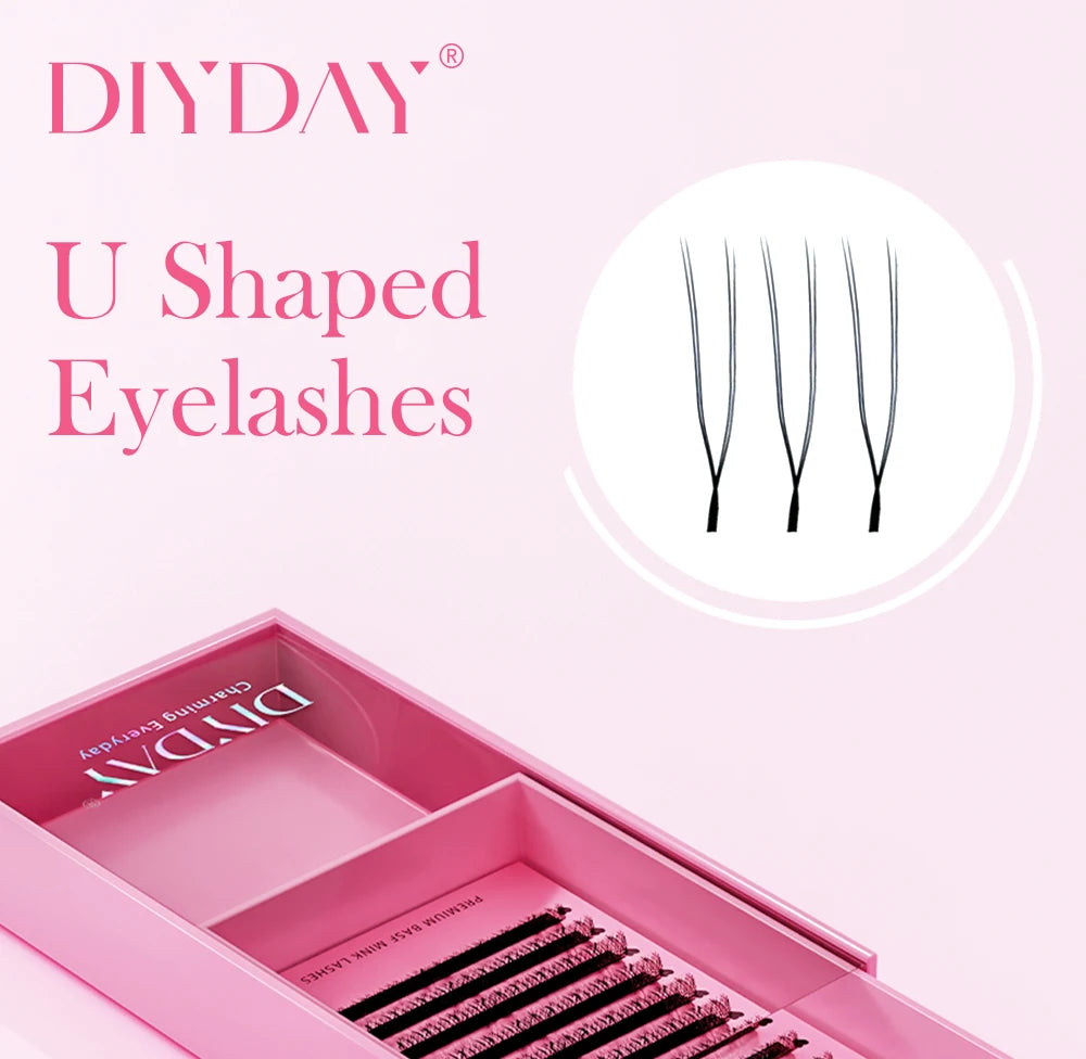 DIYDAY U-shaped Eyelash Extension Easy to Apply 3D Volume False Lashes Natural Wispy U YY Shape Faux Mink Eyelashes for
