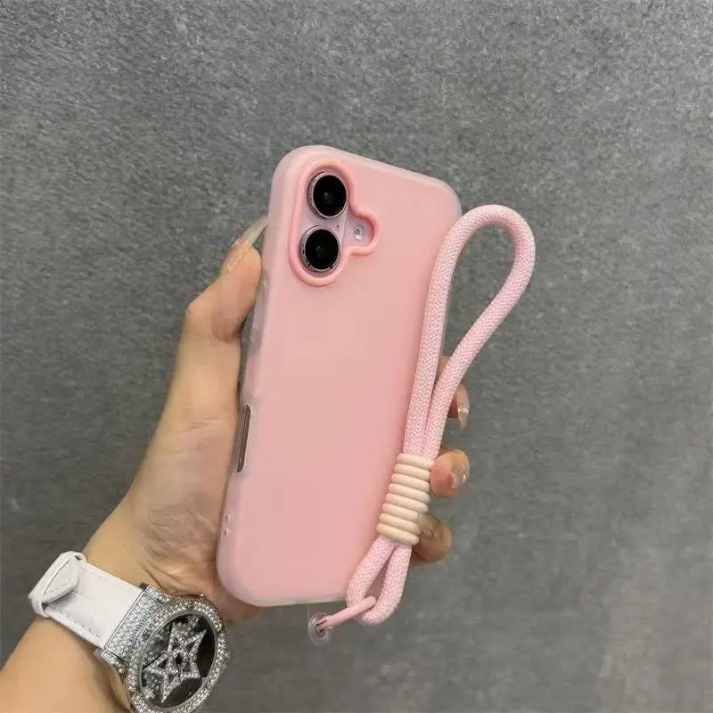 iPhone 15 Pro Max Matte Case with Wrist Strap - Slim Shock-Absorbing Cover Pink Tidesmit