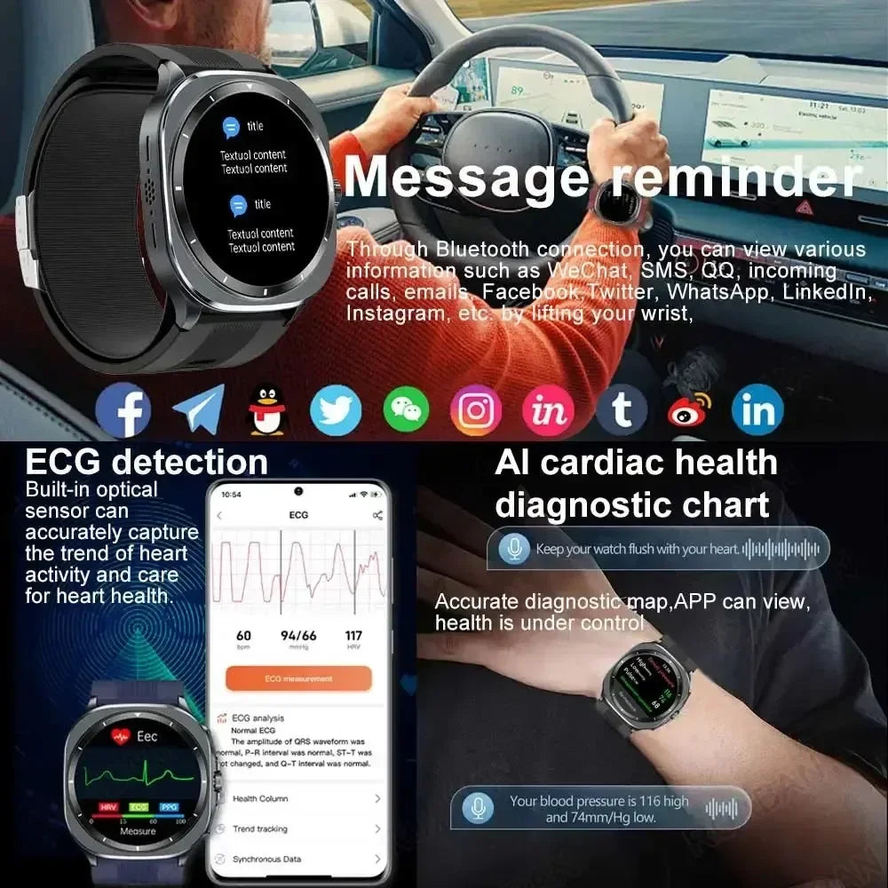New AI Diagnosis Smart Watch Men, Air Pump Airbag Accurate Measure Blood Pressuer ECG Uric Acid Lipid Smartwatches For XIAOMI