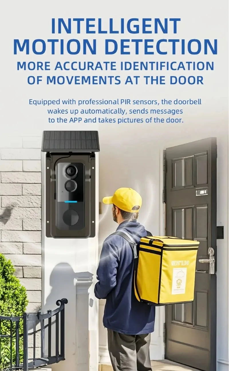Tuya 1080P Doorbell Camera WIFI with Solar Cover 2-way Audio Intercom Video Motion Detect Waterproof Outdoor Wireless Doorbell
