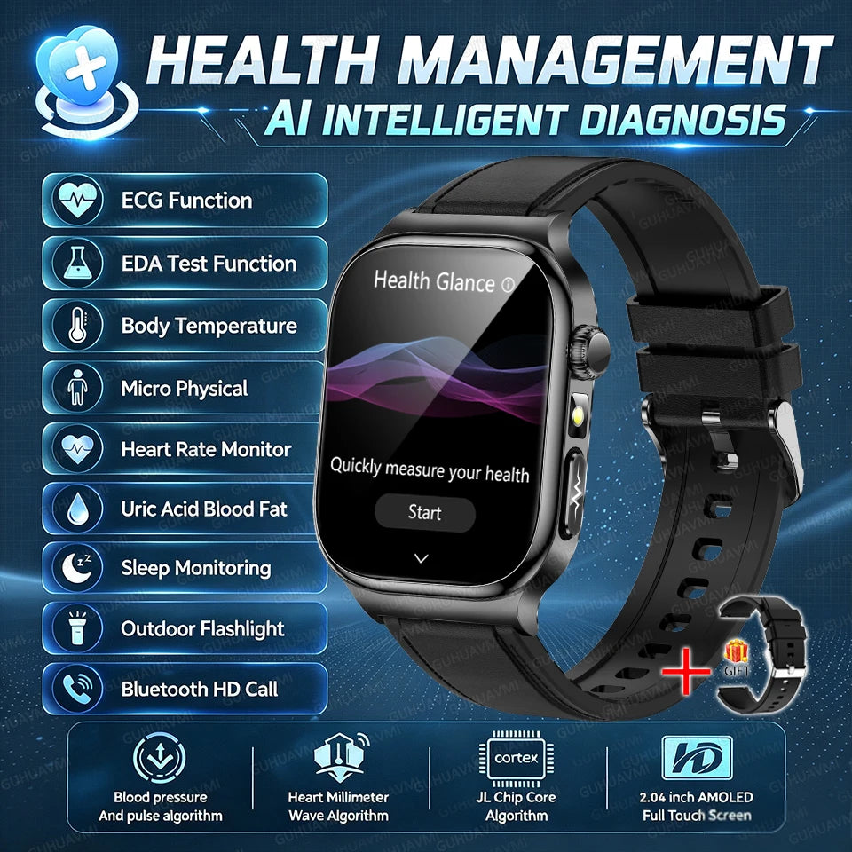 2026 New Accurate Diagnosis Smart Watch Body Fat ECG Blood oxygen BP Health Sport HD AMOLED Screen Call Smart Watches man woman