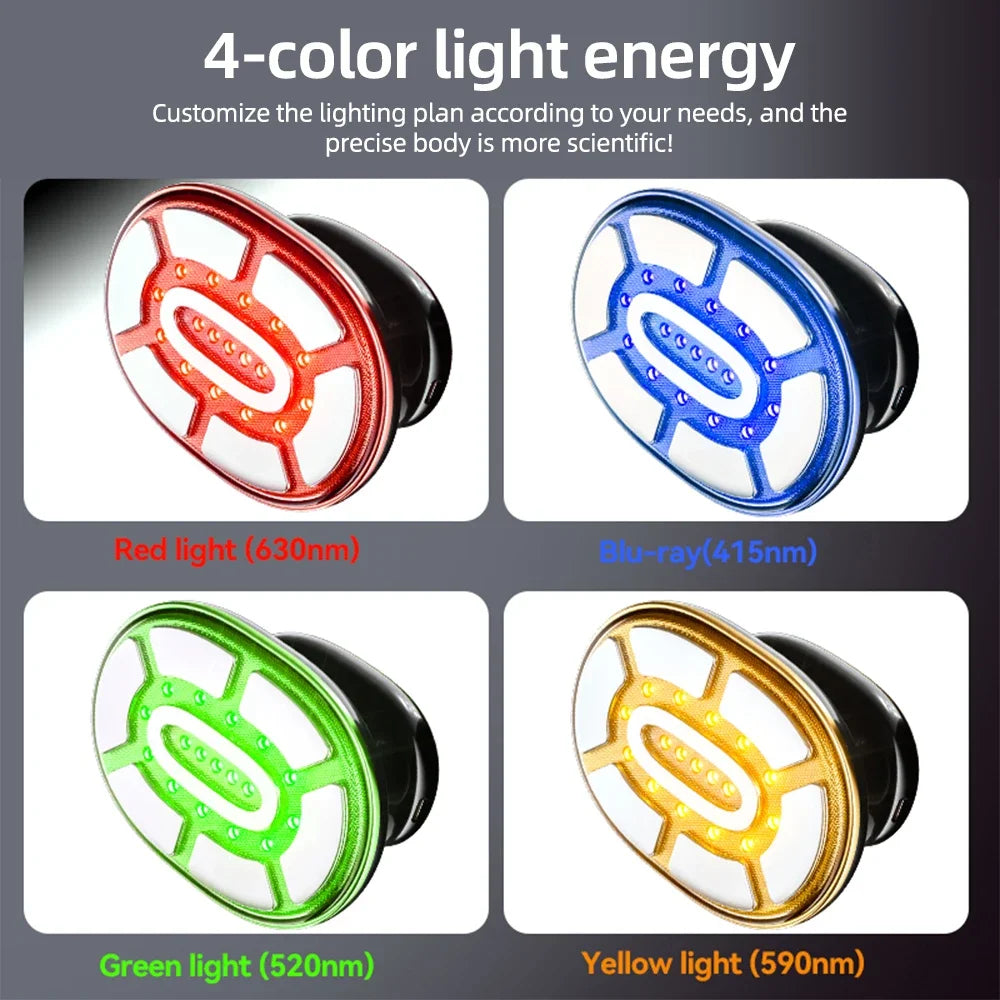 4-in-1 electric slimming massager with red, blue, green, yellow light therapy for cellulite removal and body sculpting.