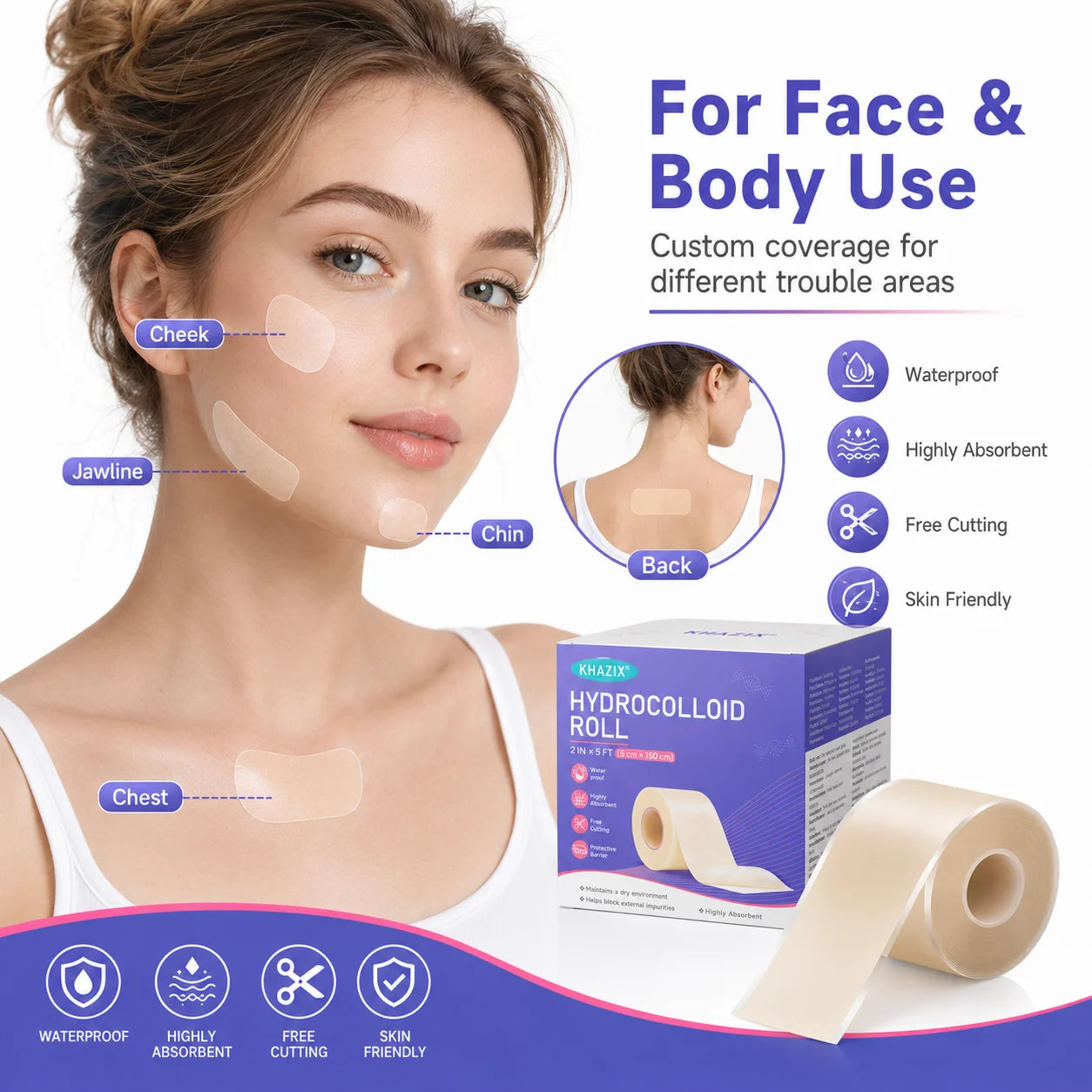 1 roll Water-based acne removal patch roll - Transparent acne covering patch, DIY cut to size, imperfection patch, waterproof fa