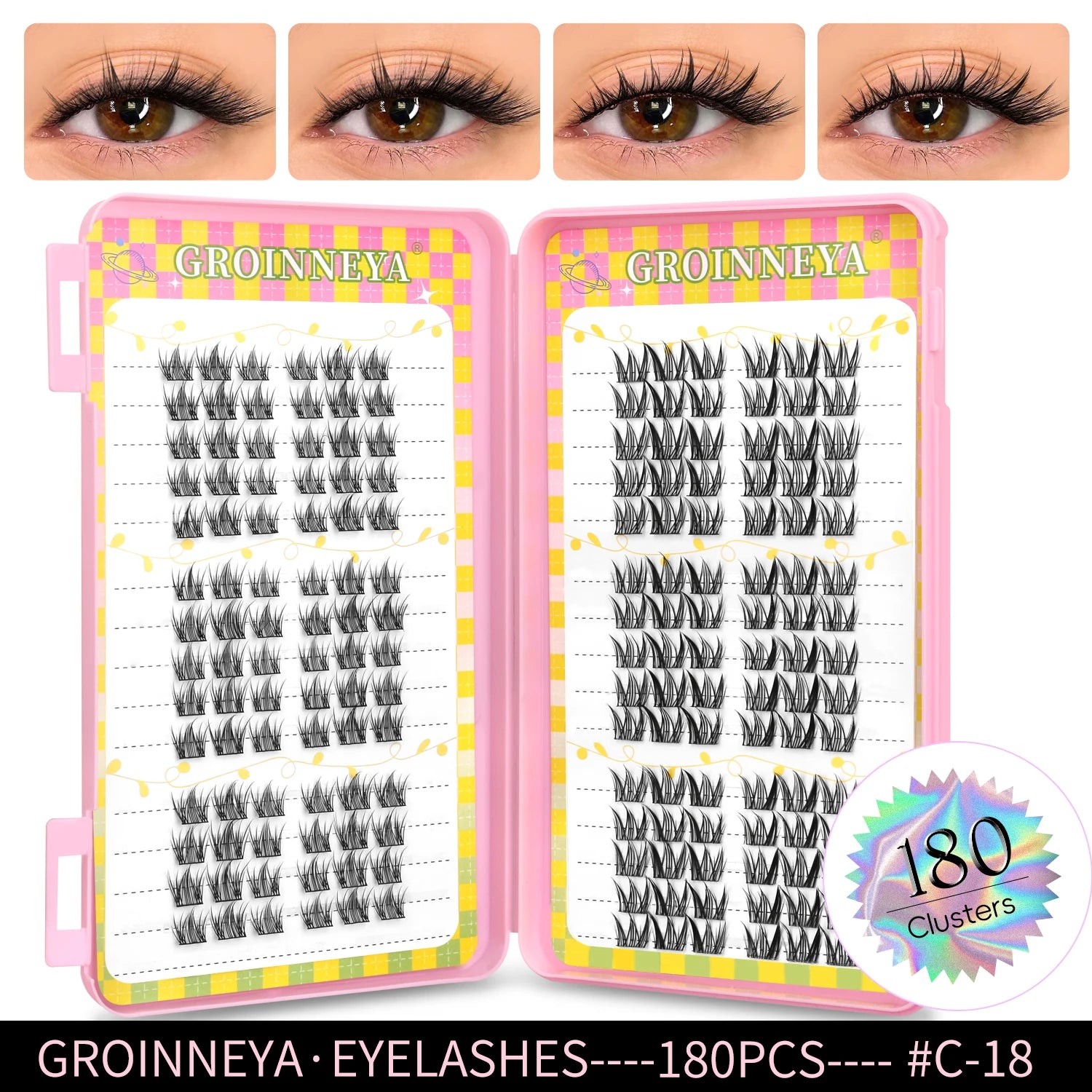 GROINNEYA Eyelashes Clusters 320 pcs Natural Eyelash extension Cluster Lashes Volume Mixed Tray Lashes Cluster Natural