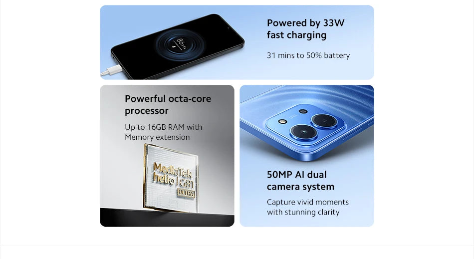 Xiaomi Redmi 15C Smartphone Global Version MediaTek Helio G81-Ultra 120Hz 6.9" Dot Drop display 33W charging