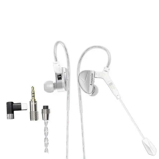 Tidesmit Wired Gaming Earbuds | Hybrid Dual Driver HiFi IEMs | Silver CVJ Assassin Sliver Tidesmit