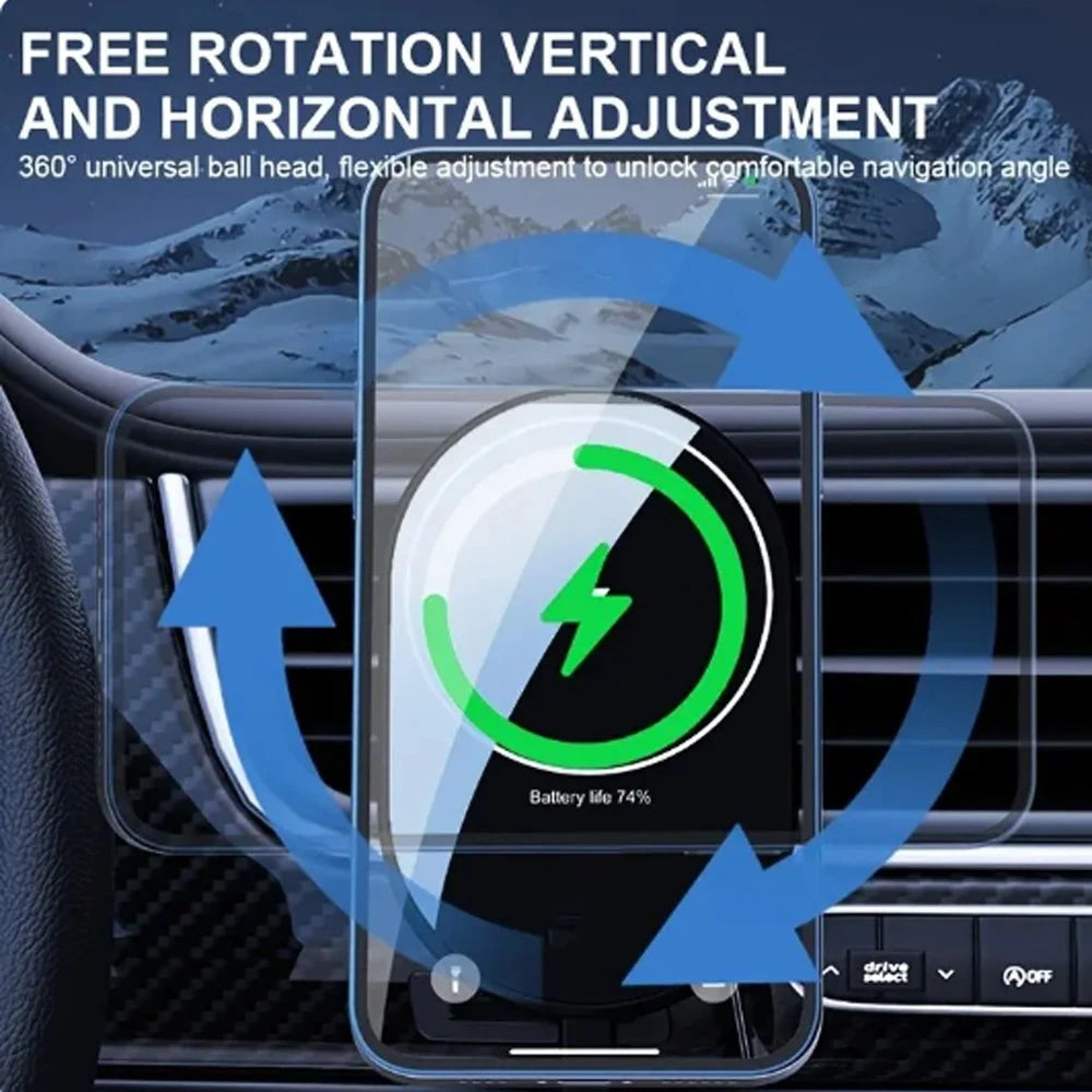 Wireless Car Phone Charger Magnetic Mount - Qi Certified Fast Charging Tidesmit