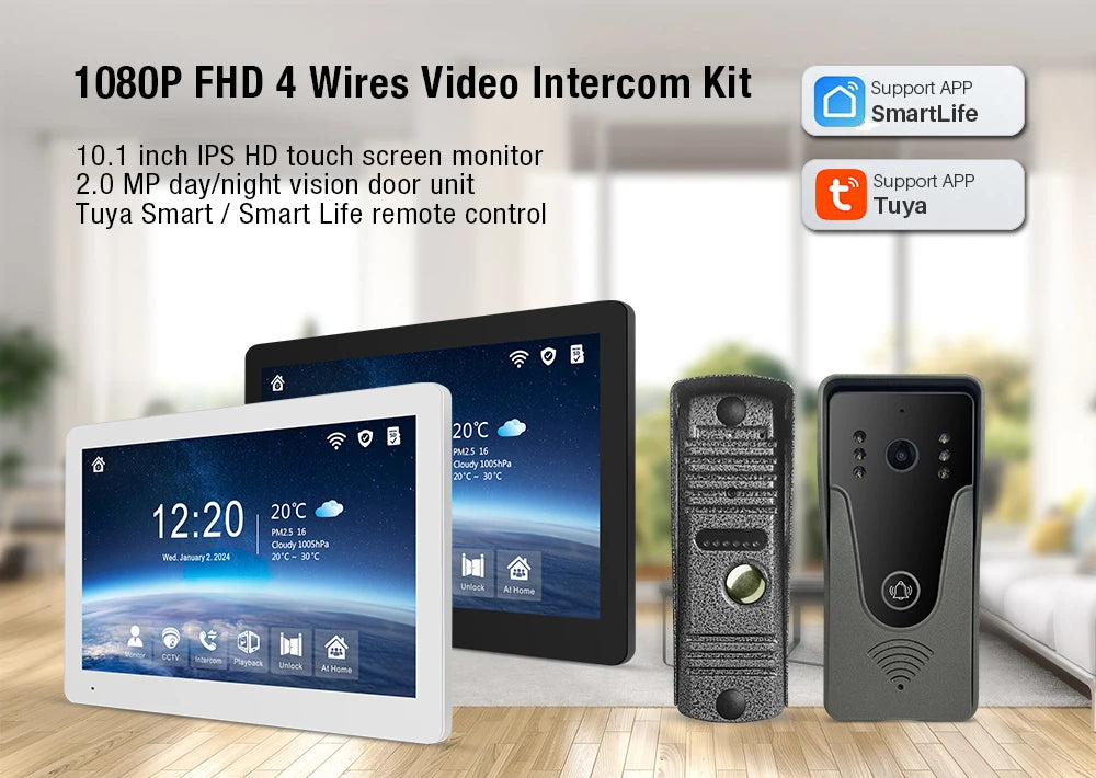 Hayway Tuya Wireless Video intercom Kit 10 "IPS Full Touch Screen 1080P Camera With Mobile Detection Support one-key Unlock