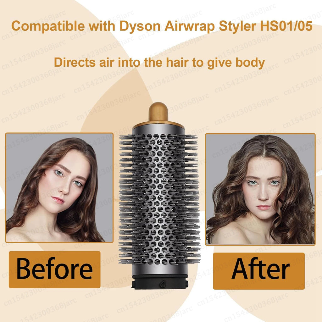 SenCiciMen X9 round volumizing hair dryer brush attachment for Dyson Airwrap, gray and gold salon styling tool.