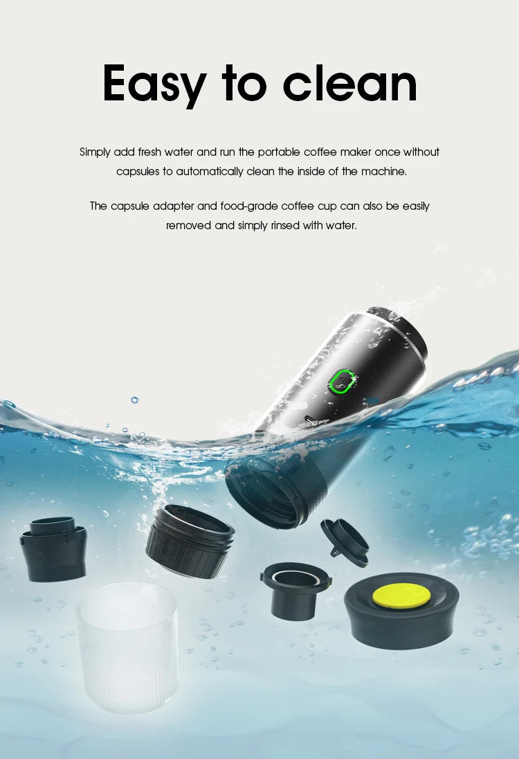 Tidesmit 3-in-1 portable espresso machine for car and camping, showing side profile and detachable water reservoir