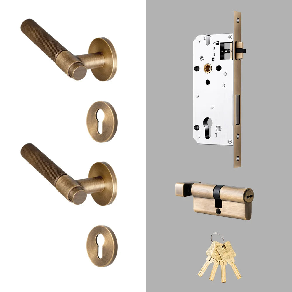 DOOROOM Brass Door Lock Set Modern Stripe Antique Bronze Interior Door Lock Decorative Lock Privacy Lock Passage Lock