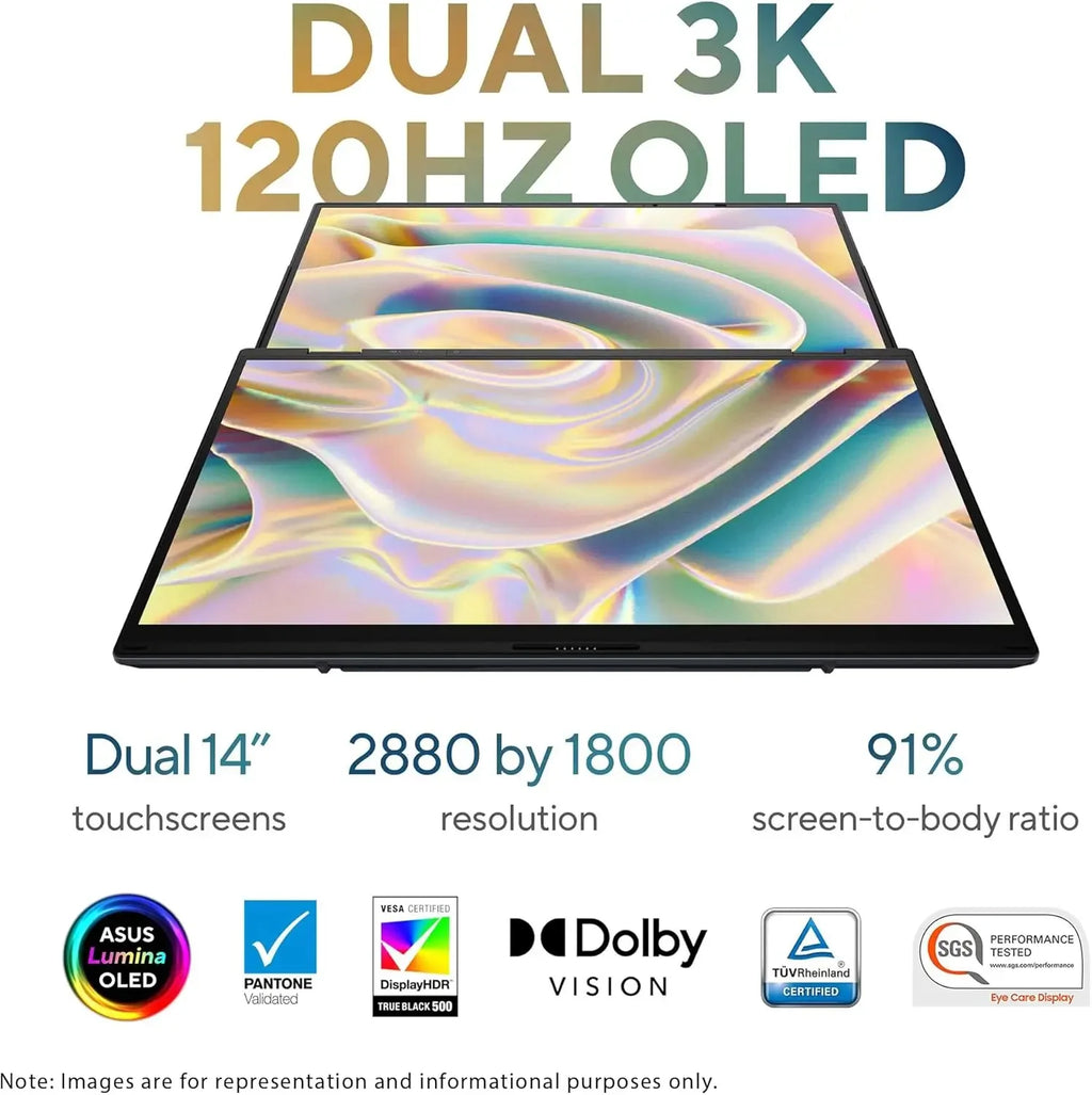 ASUS Zenbook Duo Dual Laptop, Intel Ultra 9-285H, 32 GB LPDDR5X RAM, 4 TB PCIe SSDIntel Arc Graphics, Backlit Keyboard, W11 Pro
