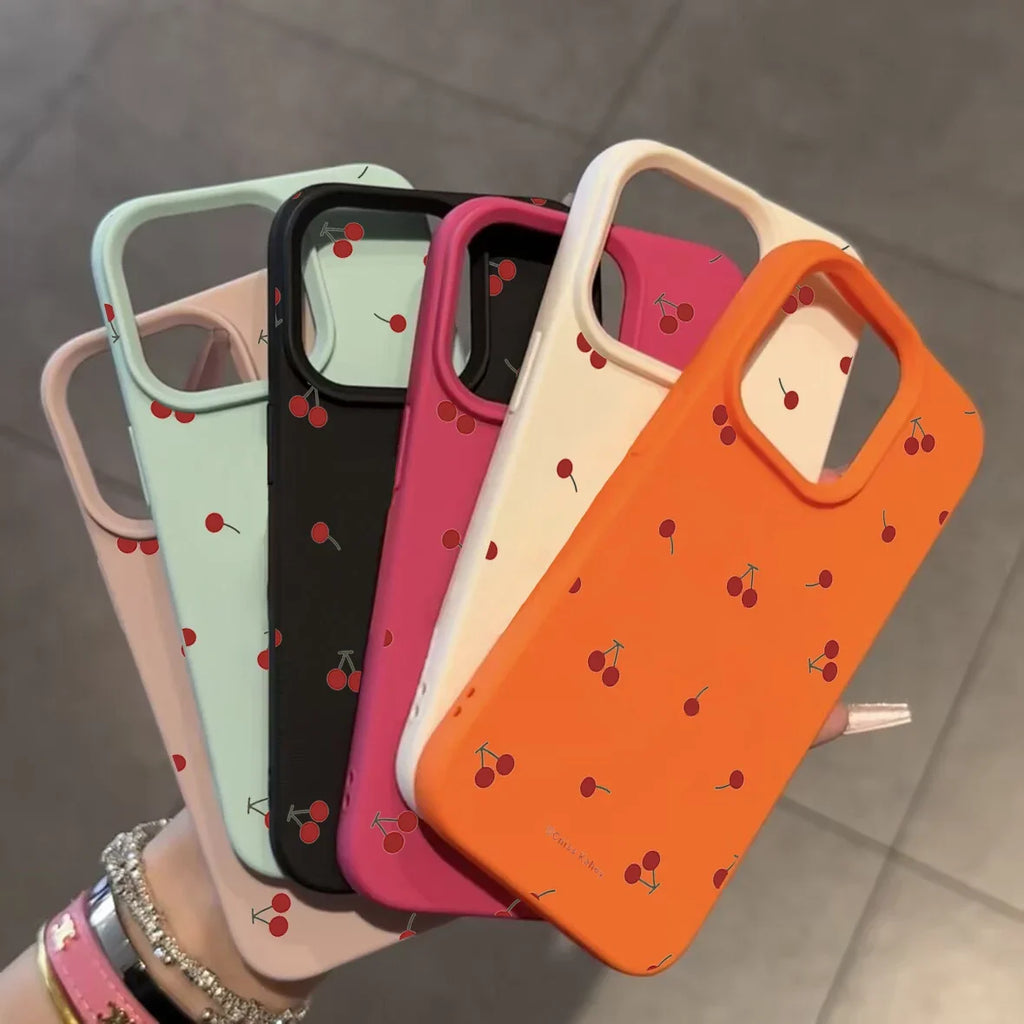iPhone 16 Phone Case - Cherry Pattern Silicone Shock-Absorbing Cover Tidesmit