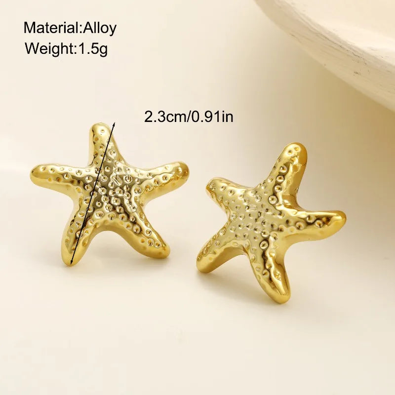 Punk Metal Starfish Stud Earrings for Women Fashion Gold Color Star Geometric Temperament Earrings Summer Jewelry Gift